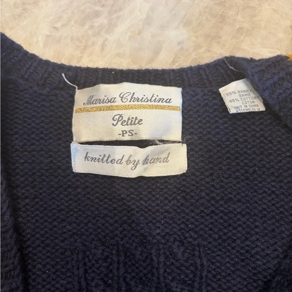 Vintage Nautical Knit Cardigan Anchor Buttons Coastal Preppy Sweater Petite PS - Picture 3 of 4